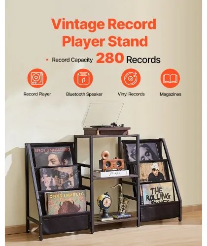 VEVOR 3-Tier Record Player Stand Metal Vinyl Record Stand up to 280 Album Black