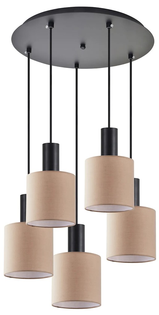 SE21-BL-4-5BL-SH3 ADEPT TUBE Black Pendant Brown Fabric Shade+