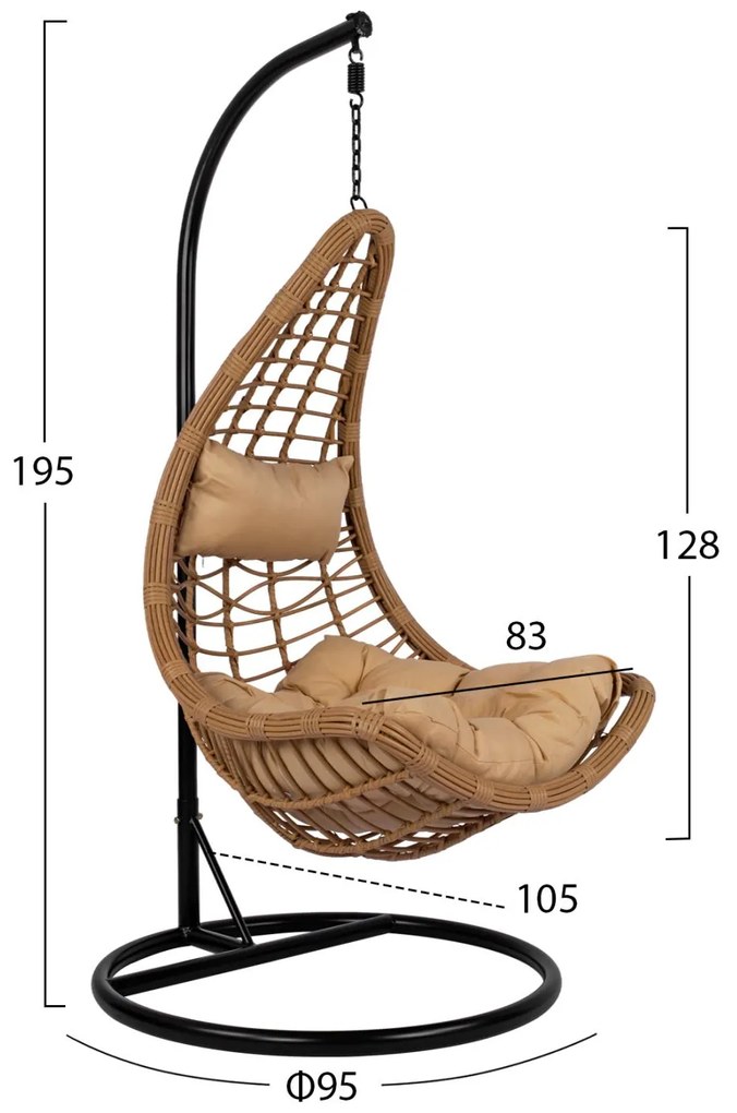 Κούνια κήπου - Φωλιά LUCIA με Wicker Μπέζ και Μαξιλάρια Μπέζ και Μαύρο μέταλλο Φ95x195Υ εκ. 95x95x195 εκ.
