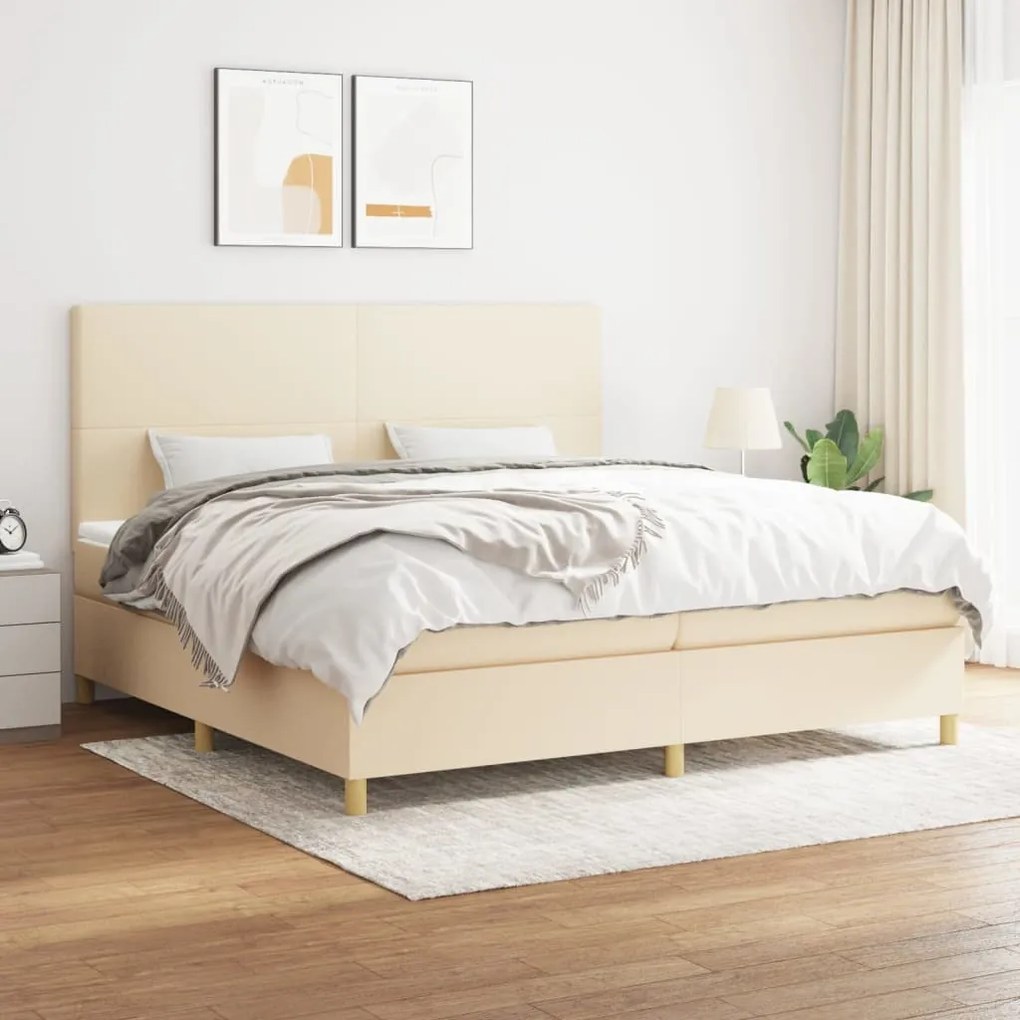 vidaXL Κρεβάτι Boxspring με Στρώμα Κρεμ 200x200 εκ. Υφασμάτινο