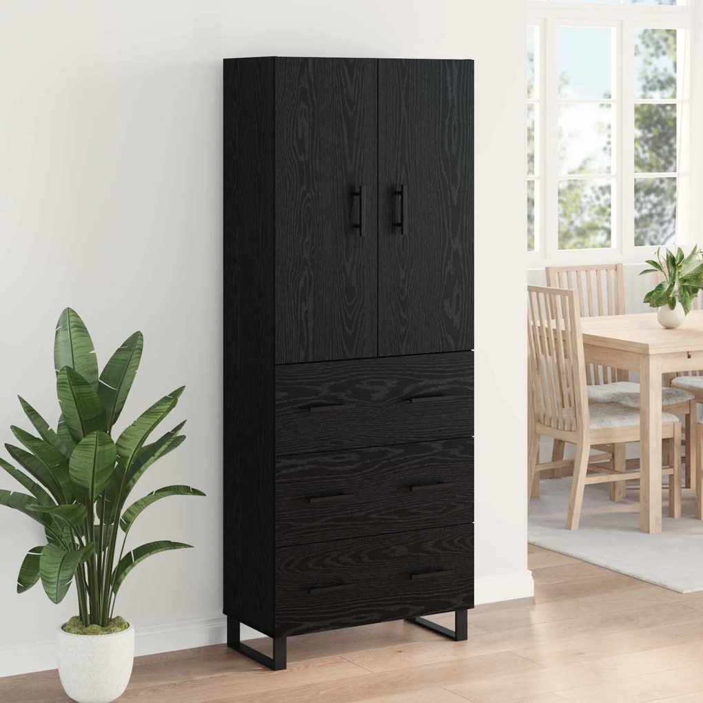 vidaXL Highboard με συρτάρι 2 pcs Μαύρη Οξυά Σύνθετο Ξύλο και Γυαλί