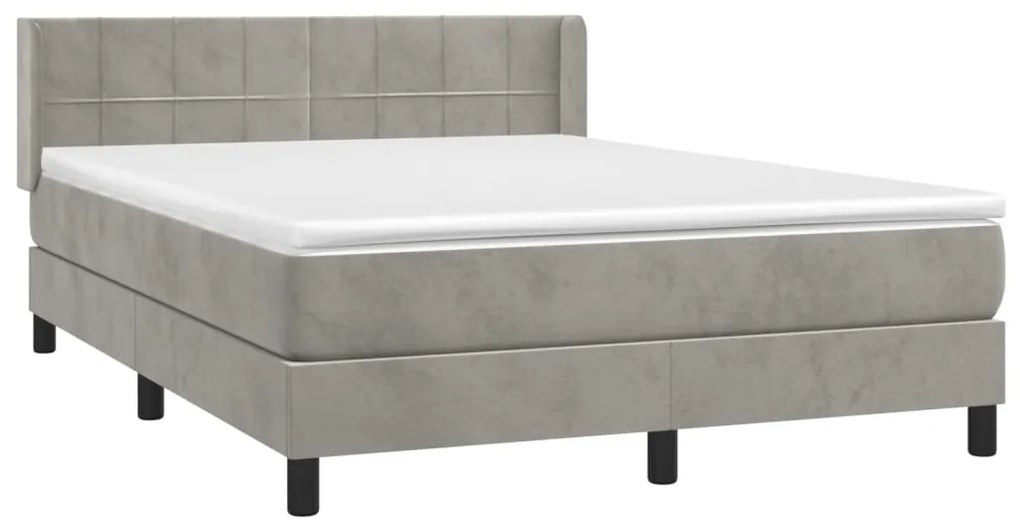 vidaXL Κρεβάτι Boxspring με Στρώμα Ανοιχτό Γκρι 140x190 εκ. Βελούδινο