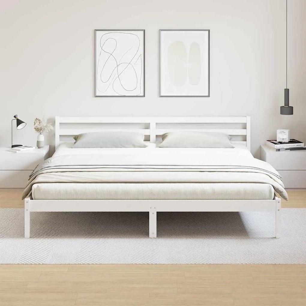 vidaXL Κρεβάτι με κεφαλάρι Λευκό 210 x 180 cm Μασίφ ξύλο πεύκου