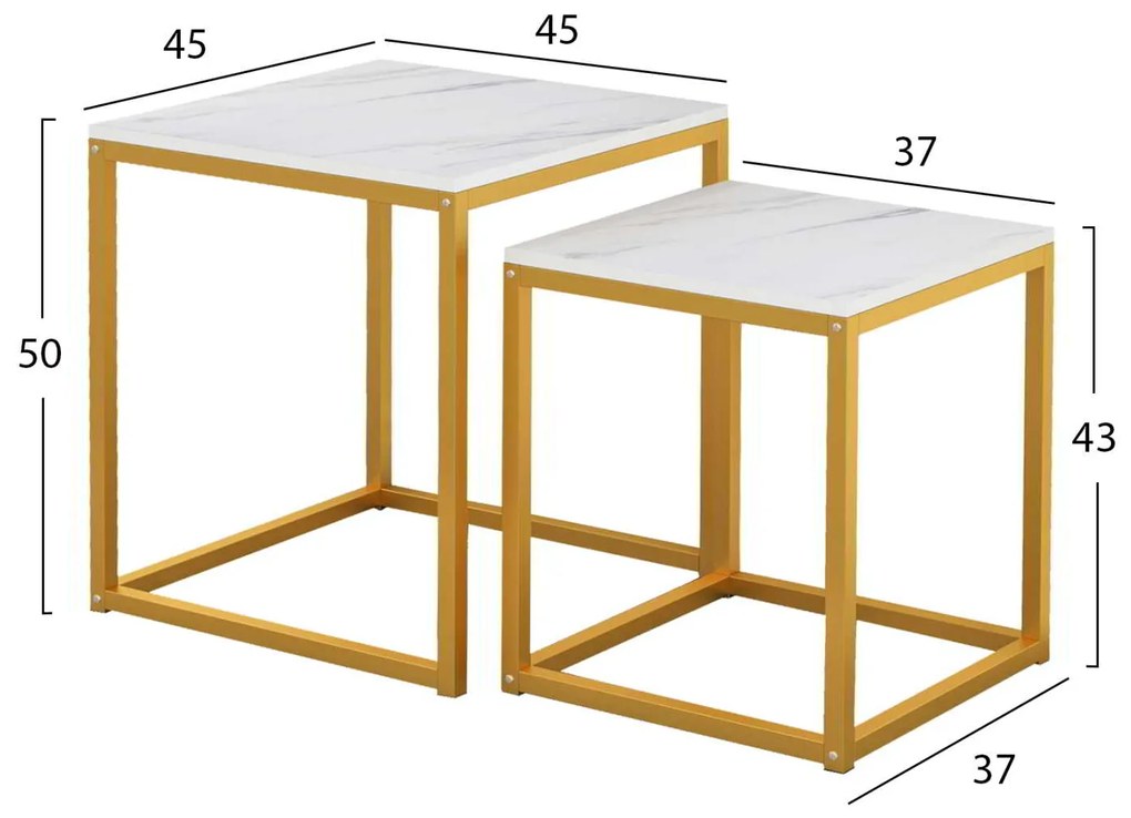 ΖΙΓΚΟΝ GRELAY 2 ΤΕΜ MDF ΟΨΗ ΜΑΡΜΑΡΟΥ &amp; ΜΕΤΑΛΛΟ HM8762.11 45Χ45Χ50εκ. &amp; 37Χ37Χ43 εκ.