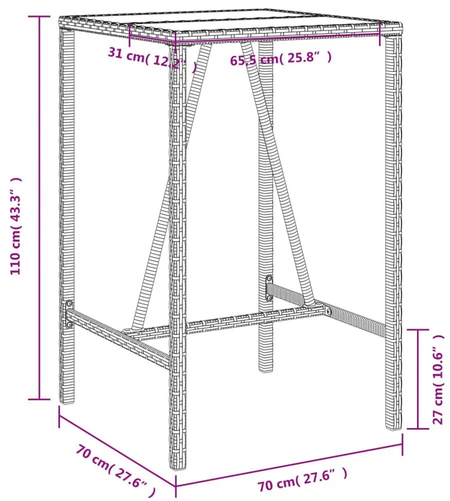 Τραπέζι Μπαρ Εξ. Χώρου Καφέ 70x70x110 εκ. Συνθετικό Ρατάν - Καφέ