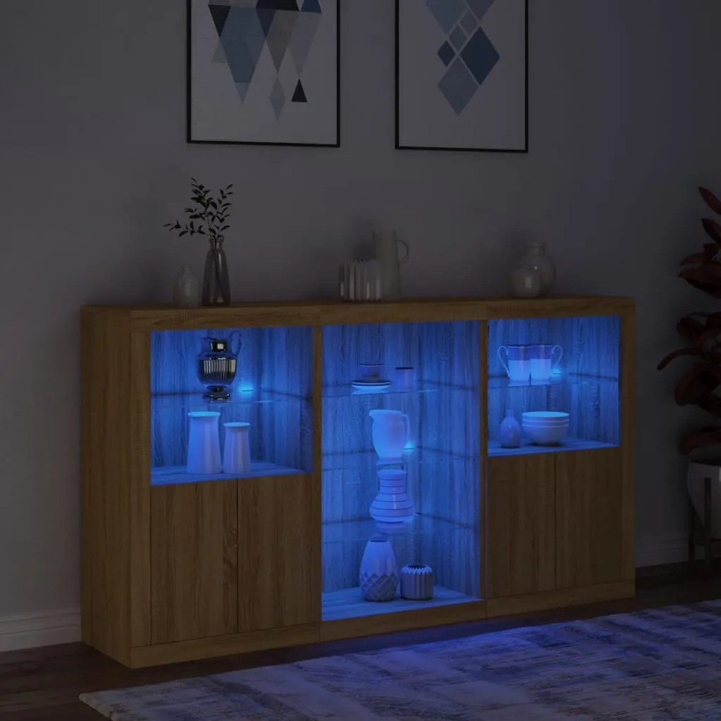 vidaXL Μπουφές με Φώτα LED Sonoma Δρυς 181,5 x 37 x 100 εκ.