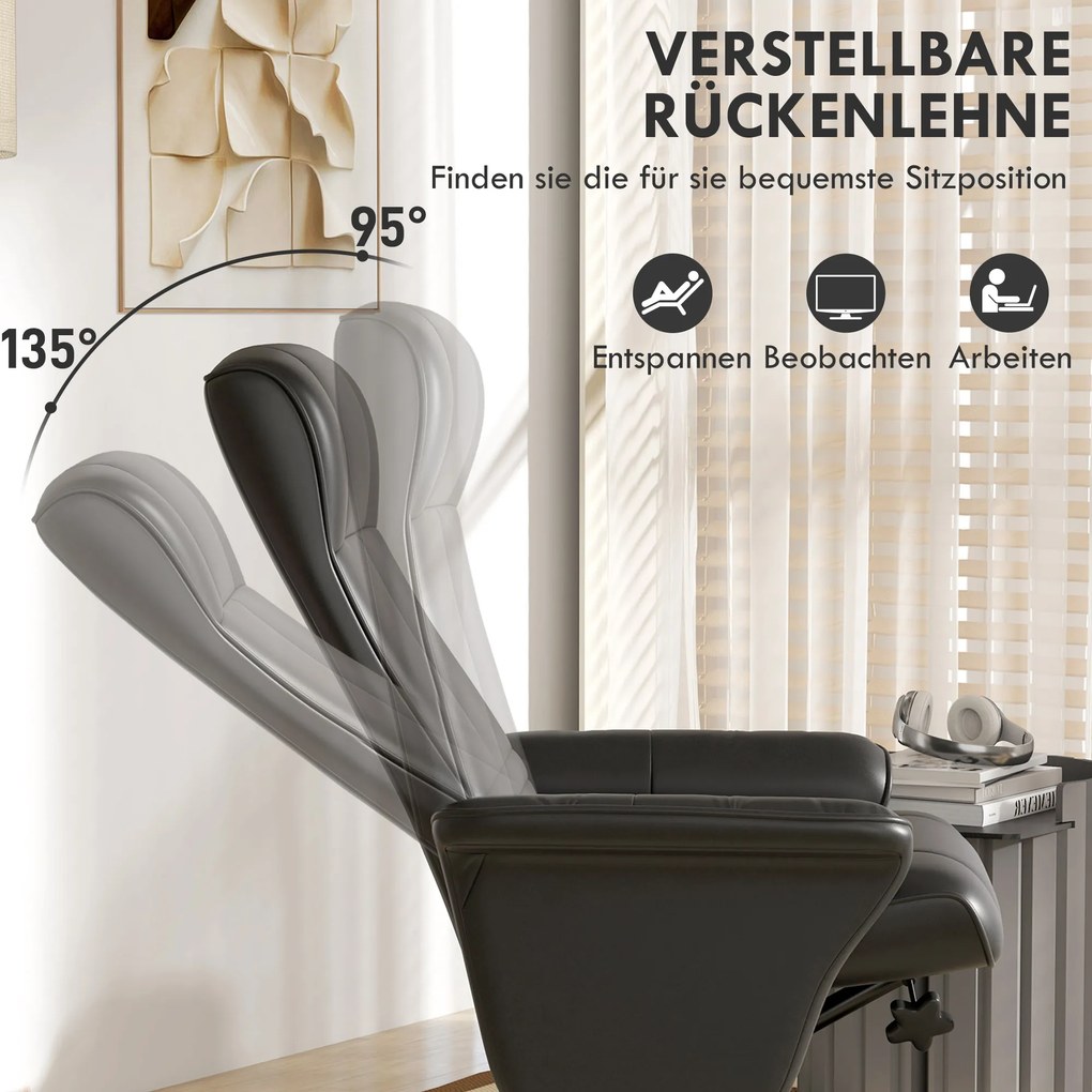 HOMCOM Πολυθρόνα, πολυθρόνα με υποπόδιο, περιστρεφόμενη, εργονομική, όψη μικροϊνών, έως 150 kg, Μαύρο