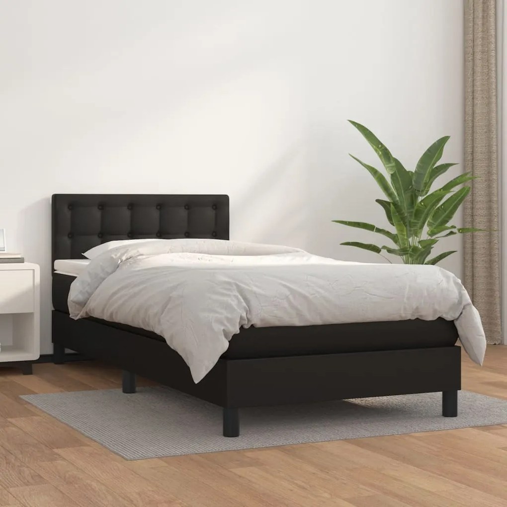 vidaXL Κρεβάτι Boxspring με Στρώμα Μαύρο 100x200εκ.από Συνθετικό Δέρμα