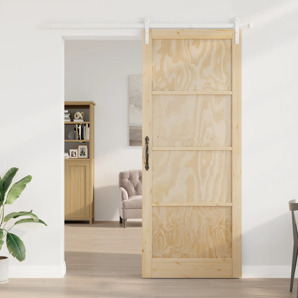 vidaXL Συρόμενη Πόρτα με Σετ Εξαρτημάτων 93x232 εκ. από Συμπαγές Ξύλο Πεύκου