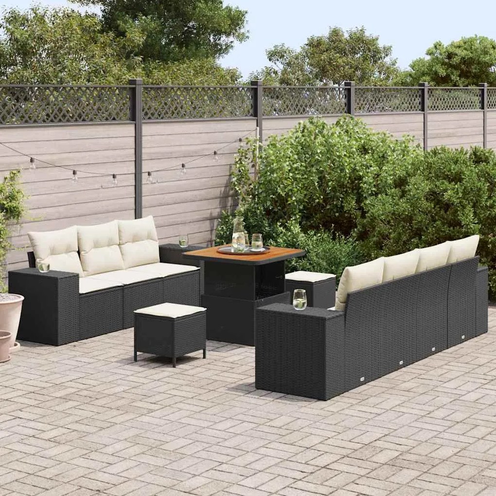 vidaXL Σετ Καναπέ Κήπου 10 pcs Μαύρο, Κρέμα 80 x 80 x 71 cm