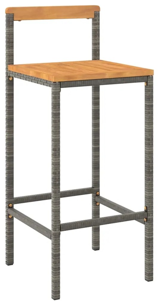 vidaXL Σετ Μπαρ Κήπου 3 Τεμαχίων Γκρι Συνθ. Ρατάν &amp; Μασίφ Ξύλο Ακακίας