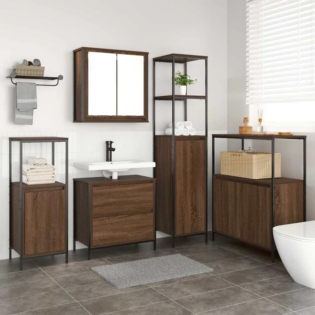 vidaXL Σετ Επίπλων Μπάνιου με ράφι 5 pcs Καφέ 76.5 x 35 x 95 εκ