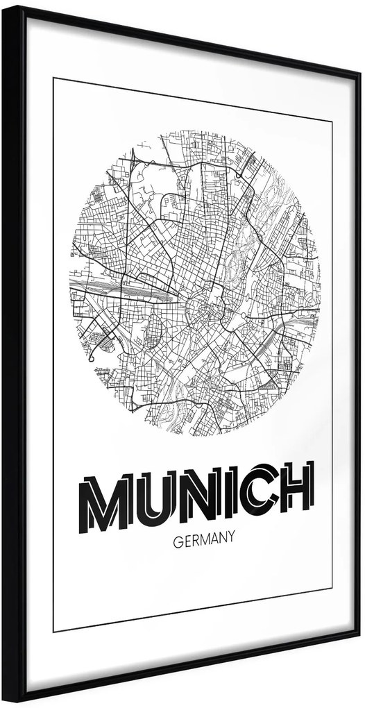 Αφίσα - City Map: Munich (Round) - 30x45 - Μαύρο - Χωρίς πασπαρτού