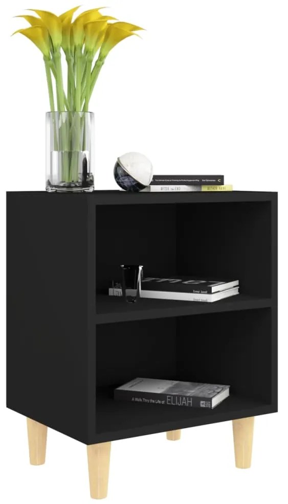 vidaXL Κομοδίνα 2 τεμ. Μαύρα 40 x 30 x 50 εκ. με Πόδια από Μασίφ Ξύλο
