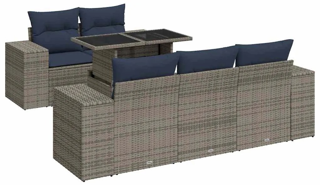 vidaXL Σαλόνι Κήπου 6 Τεμαχίων Γκρι Συνθετικό Ρατάν Μαξιλάρια Ακακία
