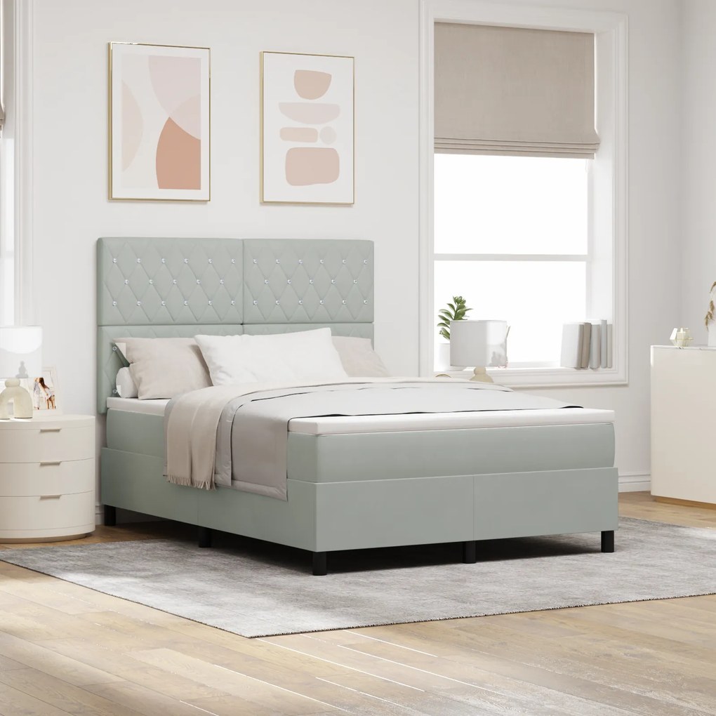 vidaXL Κρεβάτι Box Spring με Στρώμα & LED Γκρι 140x190 εκ. Βελούδο