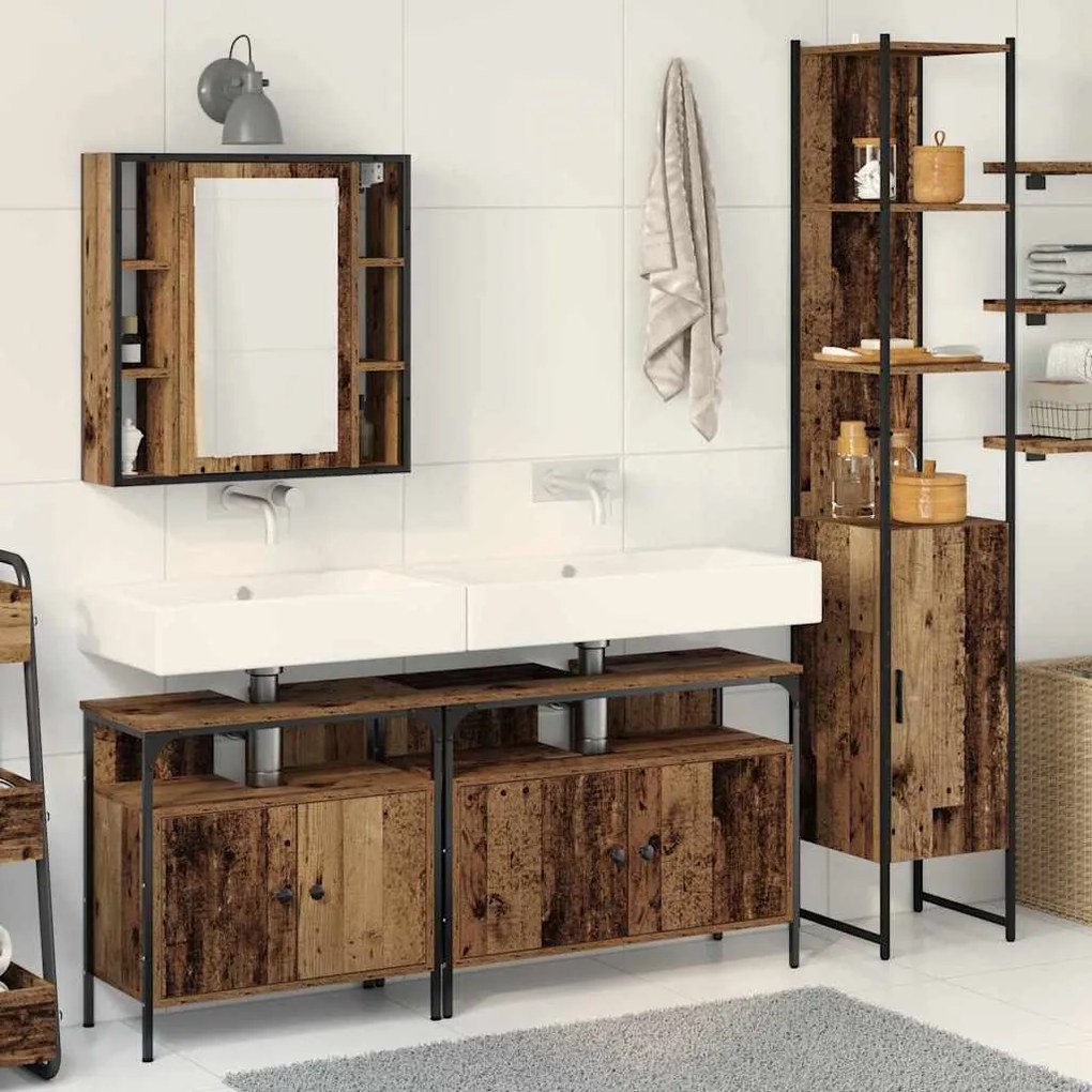 vidaXL Σετ Ντουλαπιών Μπάνιου 4 pcs Παλαιό ξύλο 33 x 33 x 185.5 εκ