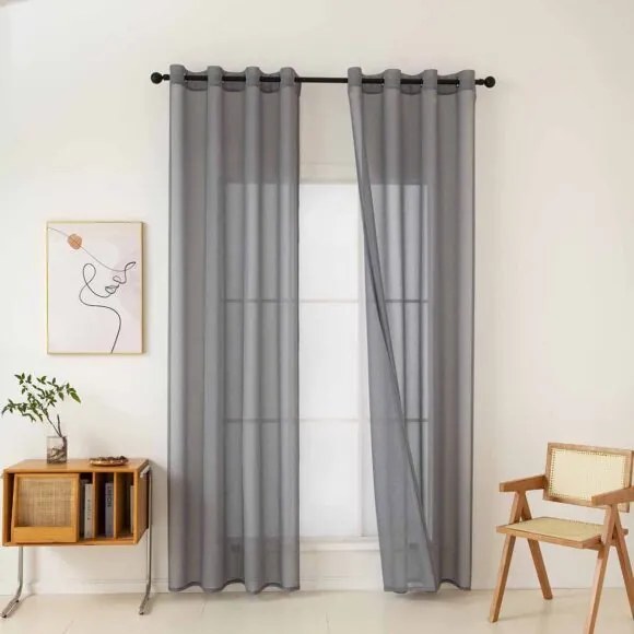 Beauty Home Κουρτίνα γάζα μονόχρωμη με 8 μεταλλικούς κρίκους Sharp Art 8448 140x270 Ανθρακί