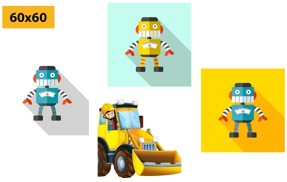 Σετ εικόνων ρομπότ με κίτρινο αυτοκίνητο - 4x 60x60