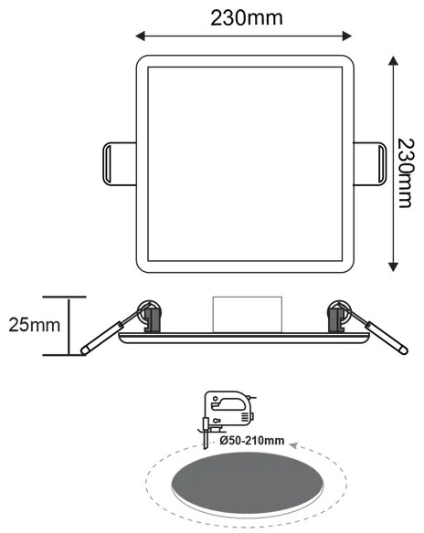 FLEXIBLE W SQUARE LED SLIM PANEL 19W 3000K 1480Lm 230V Φ50-210 120° Ra80 - 3000K - FLEXI1930SW