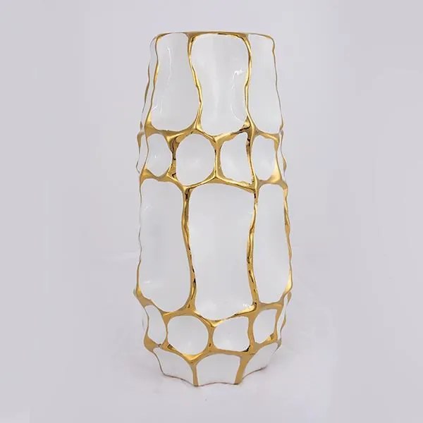 ΒΑΖΟ ΚΕΡΑΜΙΚΟ ΛΕΥΚΟ - ΧΡΥΣΟ 15.5x15.5x31.5cm