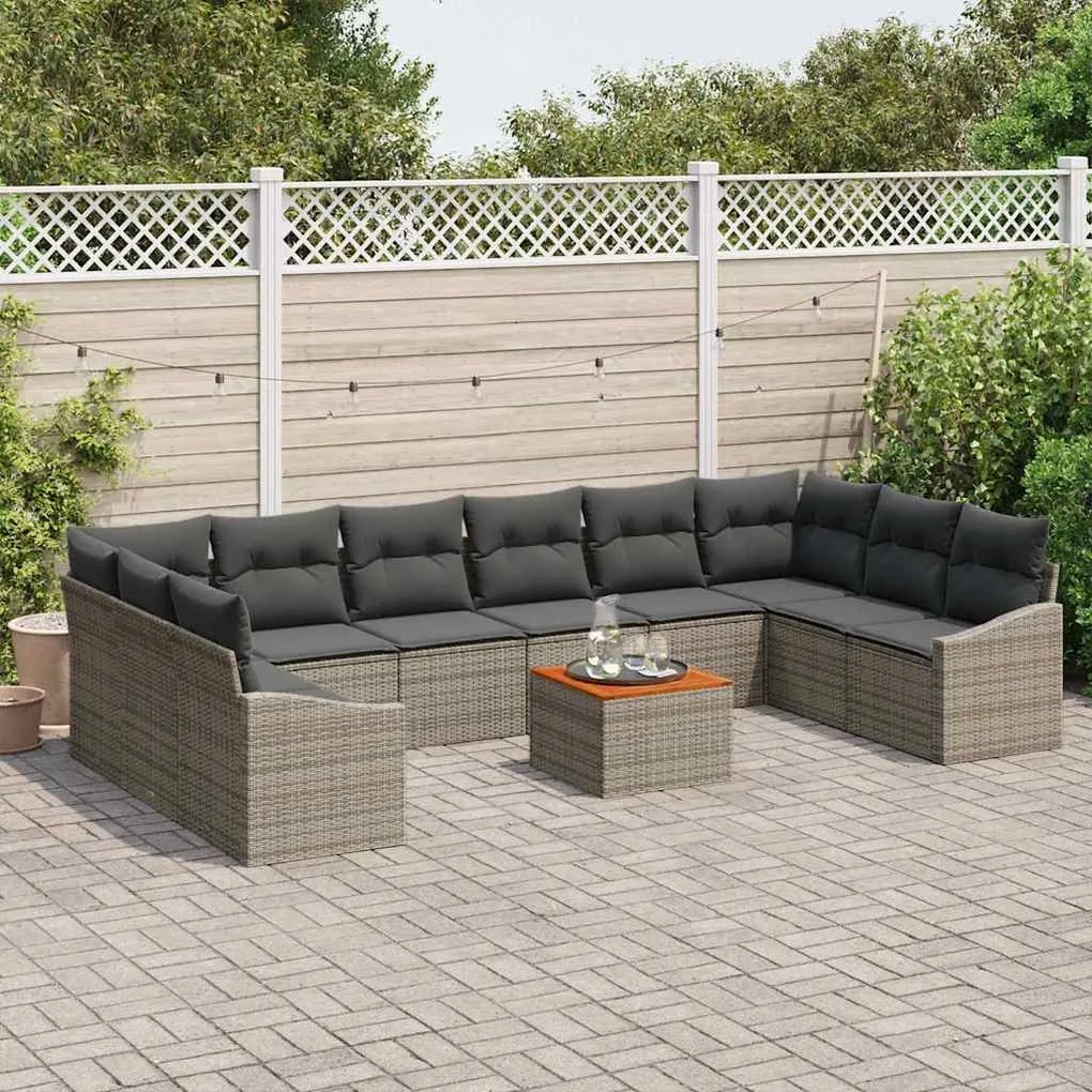vidaXL Σετ Καναπέ Κήπου με μαξιλάρι 11 pcs Γκρι Πολυ ράταν