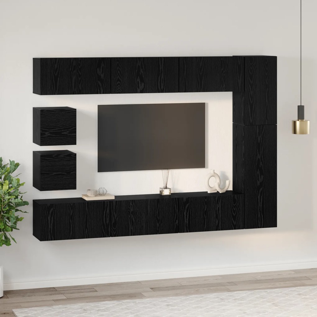 vidaXL Σετ επίπλου τηλεόρασης 10 pcs Μαύρη δρυς Επεξεργασμένο ξύλο