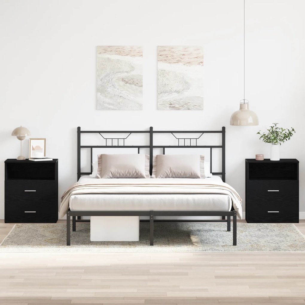 vidaXL Κομοδίνα 2 τμχ Μαύρο Δρυς 50x32x60εκ Επεξεργασμένο Ξύλο