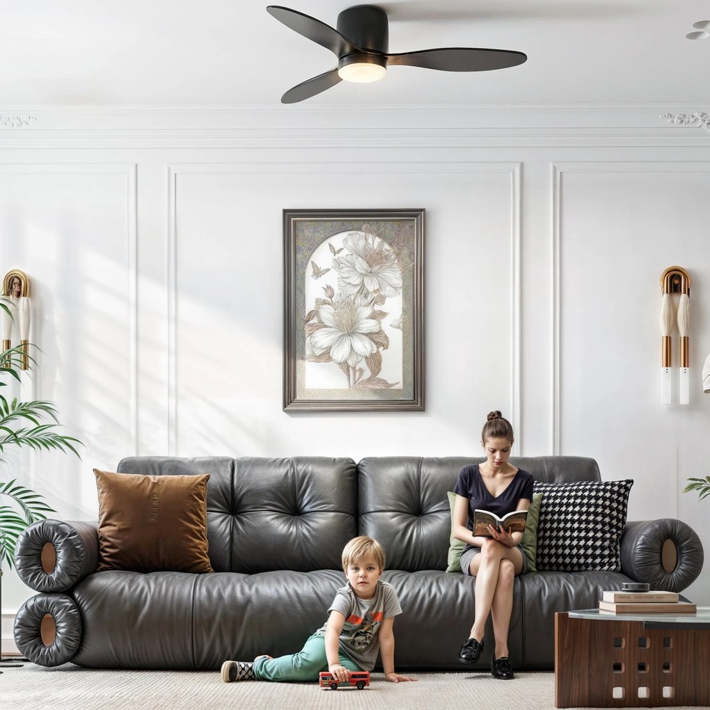 HOMCOM Ανεμιστήρας οροφής με φωτισμό και τηλεχειριστήριο, 3 χρώματα φωτισμού, 6 ταχύτητες, Ρυθμιζόμενη φωτεινότητα, Μαύρο