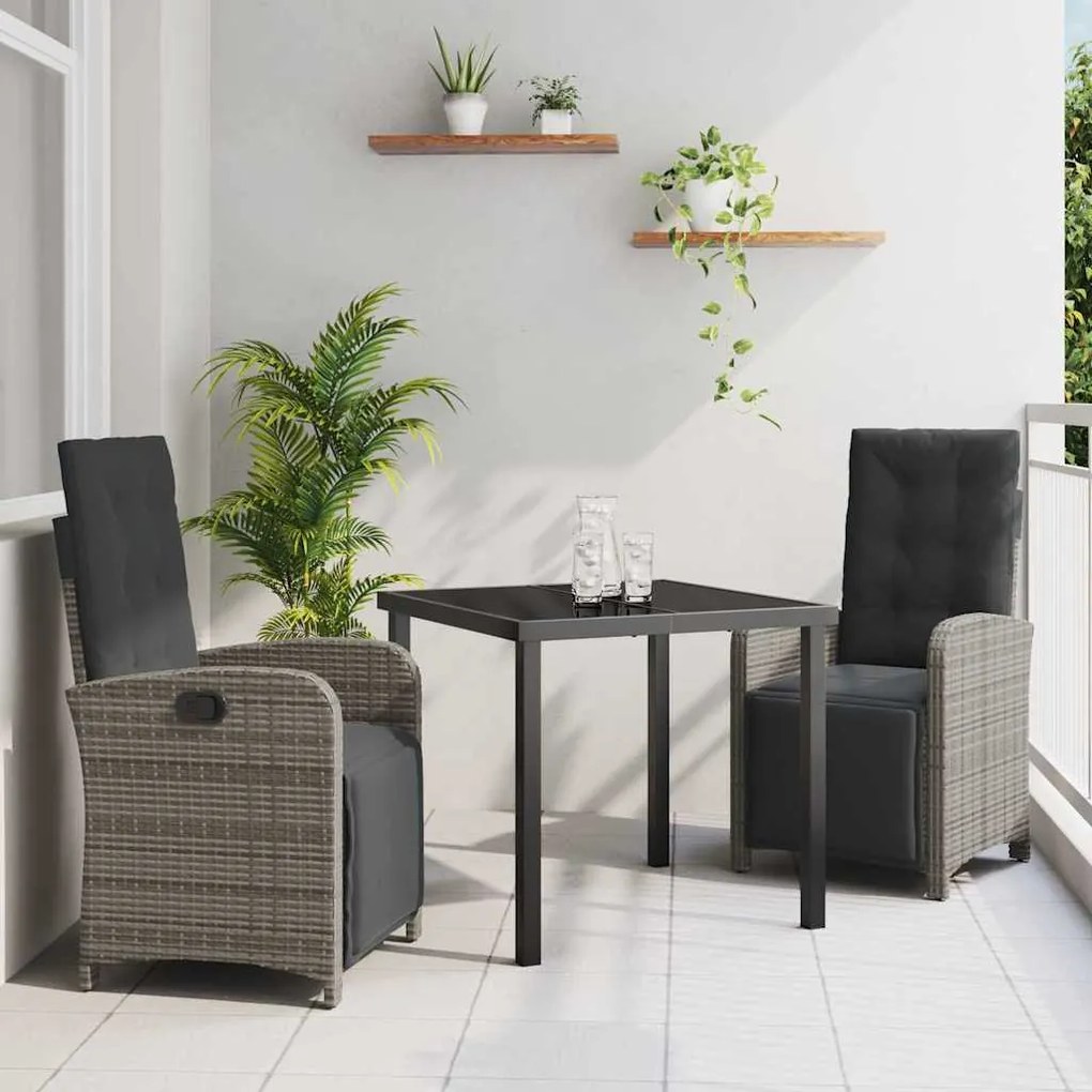 vidaXL Σέτ φαγητού για κήπο 3 pcs Γκρι συνθετικό ρατάν