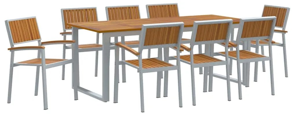 vidaXL Σέτ φαγητού για κήπο 9 pcs Γκρι και καφέ 200 x 90 x 75 cm