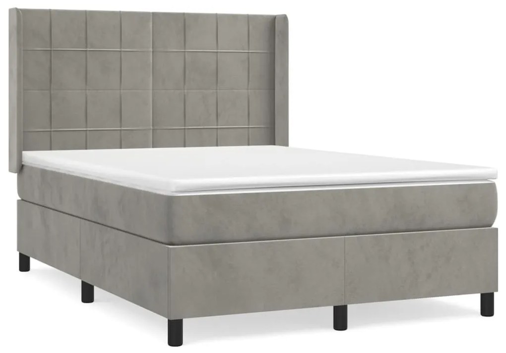 Κρεβάτι Boxspring με Στρώμα Ανοιχτό Γκρι 140x190 εκ. Βελούδινο - Γκρι