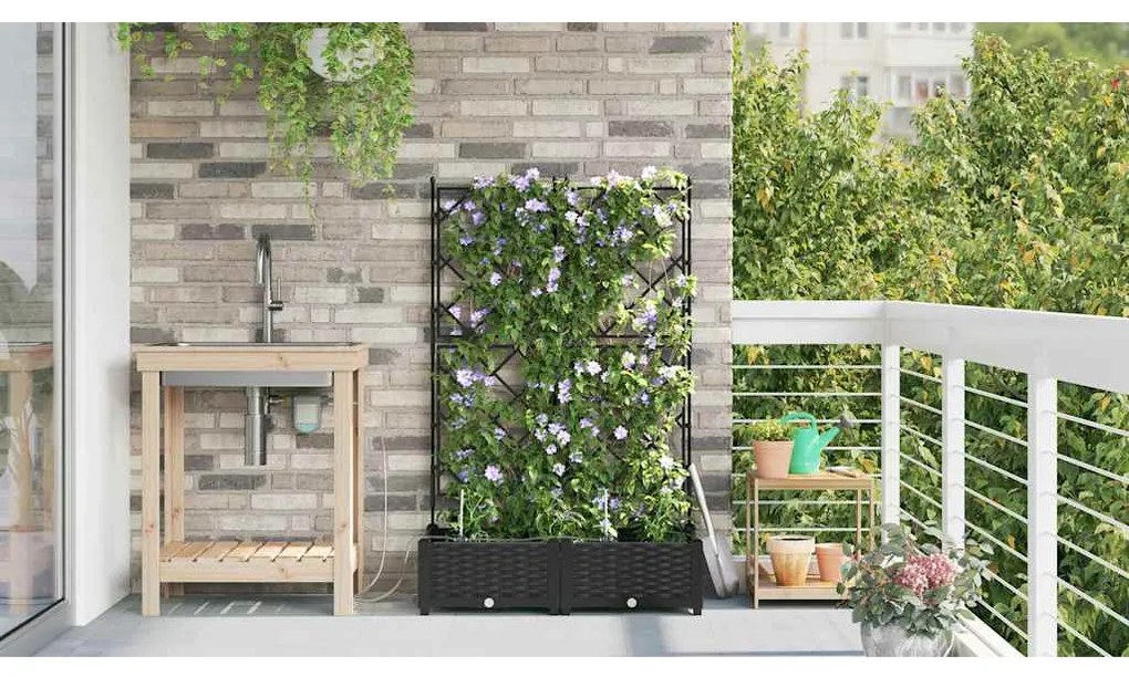 vidaXL Ζαρντινιέρες κήπου Μαύρο 80 x 40 x 126 cm Ατσάλι