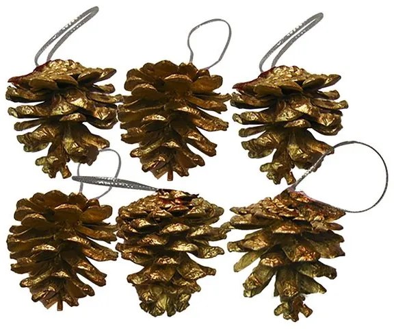 Xmasfest Κουκουνάρια Κρεμαστά 6Τμχ Φ4cm Χρυσαφί 93-1915