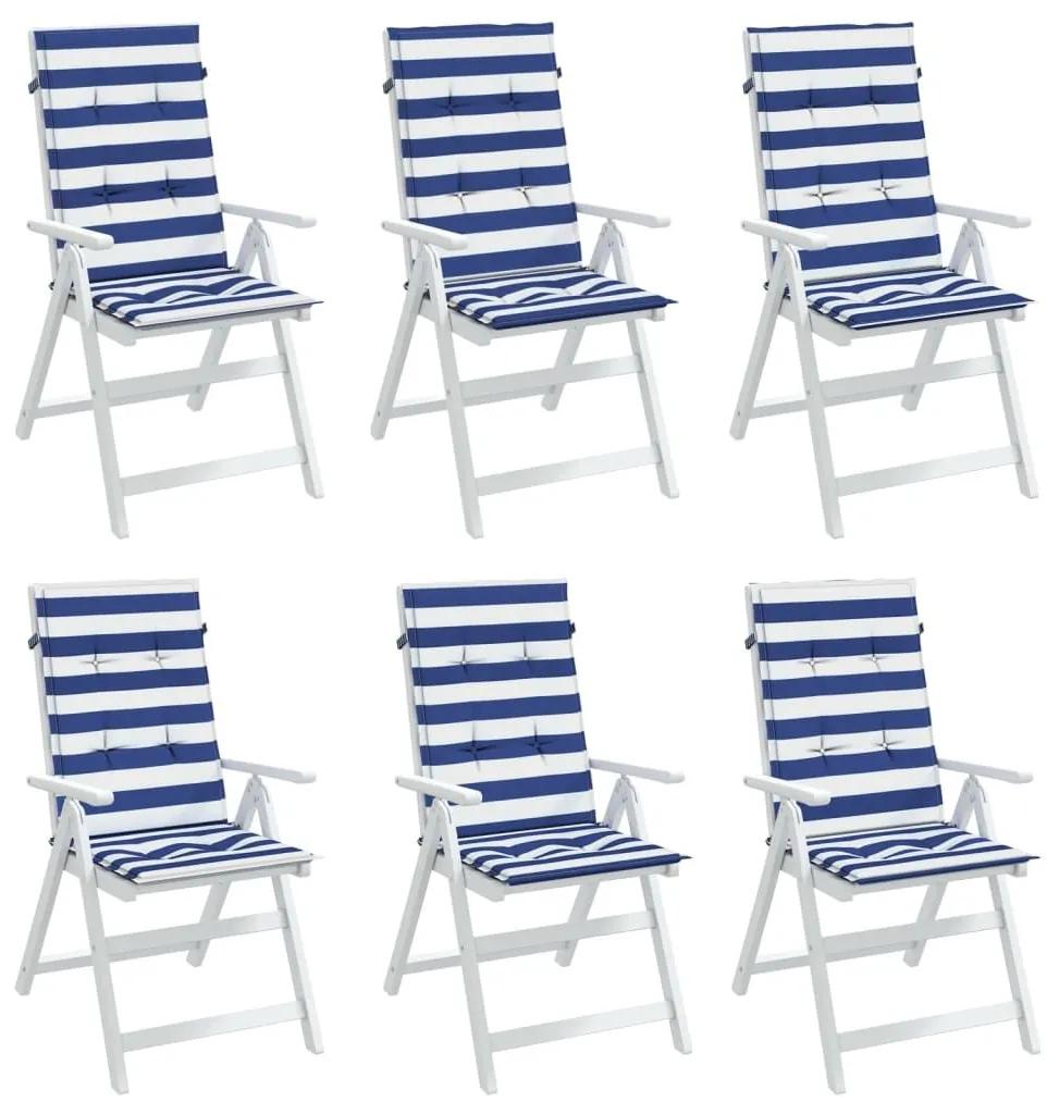 Μαξιλάρια Καρέκλας με Ψηλή Πλάτη 6 τεμ. Μπλε/Λευκά Ριγέ Ύφασμα120 x 50 x 3 εκ - Πολύχρωμο