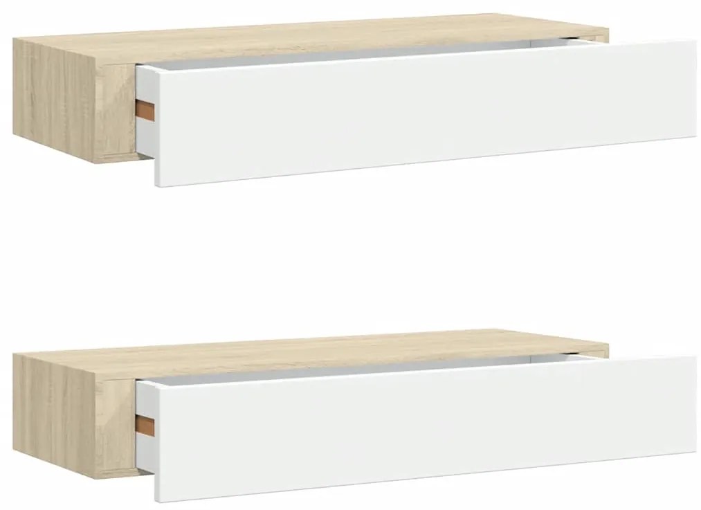 vidaXL Ράφια Τοίχου Συρτάρια 2 τεμ. Δρυς/Λευκό 60x23,5x10 εκ από MDF