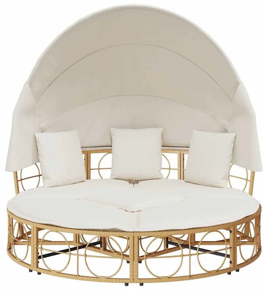 vidaXL Εξωτερική Lounge κρεβάτι με θόλο και μαξιλάρια Poly Rattan