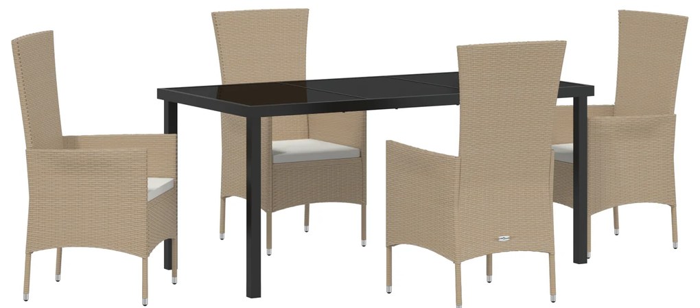 vidaXL Σετ Τραπεζαρίας Κήπου με μαξιλάρι 5 pcs Ανοιχτό μπεζ, Μαύρο
