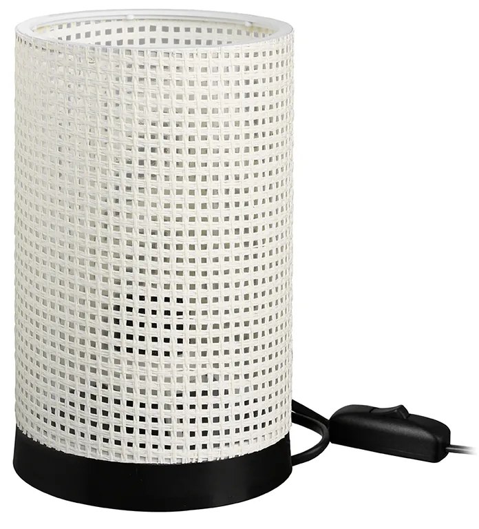 GloboStar® CYLINDER 203-0184 Μοντέρνο Επιτραπέζιο Φωτιστικό Μονόφωτο 1 x E27 IP20 Μαύρη Βάση με Λευκό Διάτρητο Υφασμα - Μ14 x Π14 x Υ21cm