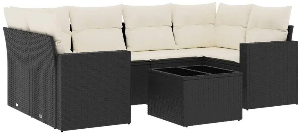 vidaXL Καναπές Σετ 7 Τεμαχίων Μαύρο Συνθετικό Ρατάν με Μαξιλάρια