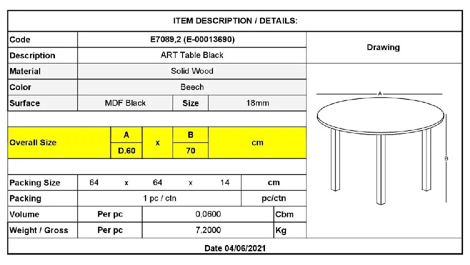 ART ΤΡΑΠΕΖΙ ΟΞΙΑ ΦΥΣΙΚΟ, MDF  ΜΑΥΡΟ