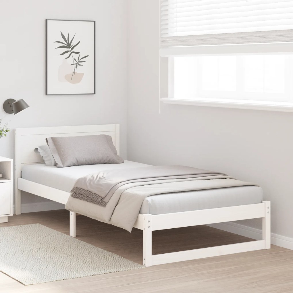 vidaXL Κρεβάτι Λευκό Ξύλο 90 x 200 cm Μινιμαλιστικό Κρεβάτι Ορθογώνιο