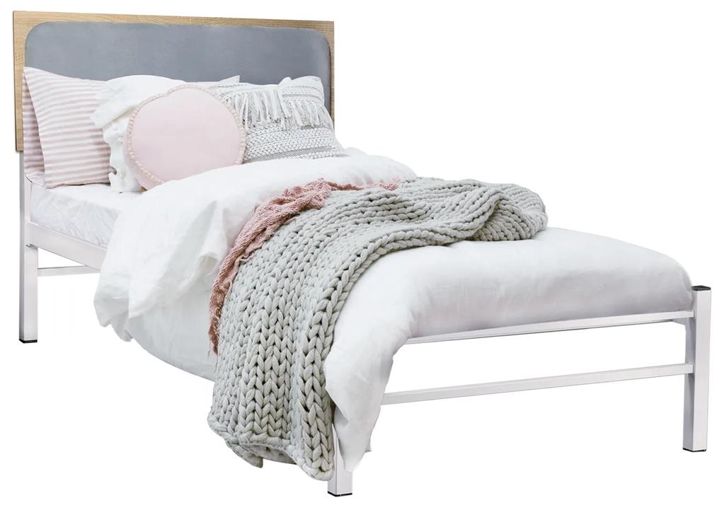 Κρεβάτι Μονό ArteLibre KRELL Sonoma/Λευκό Μέταλλο/Μοριοσανίδα/'Υφασμα 100x197x103cm (Στρώμα 90x190cm)