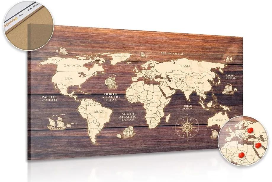 Εικόνα στο χάρτη φελλού σε ξύλο - 90x60  wooden