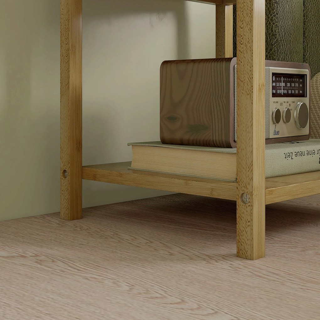 HOMCOM Κομοδίνο, Σετ 2 τεμαχίων, Σκανδιναβικό Σχέδιο, Μπαμπού, 2 Συρτάρια & Ράφι, 40x34x60cm