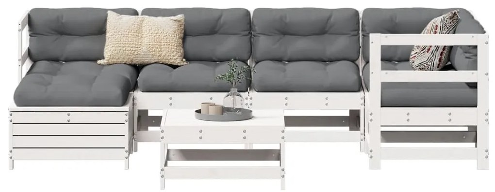 Σαλόνι Κήπου Σετ 7 Τεμαχίων Λευκό από Μασίφ Ξύλο Πεύκου