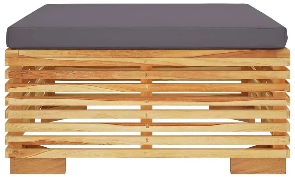vidaXL Υποπόδιο Κήπου από Μασίφ Ξύλο Teak με Σκούρο Γκρι Μαξιλάρι