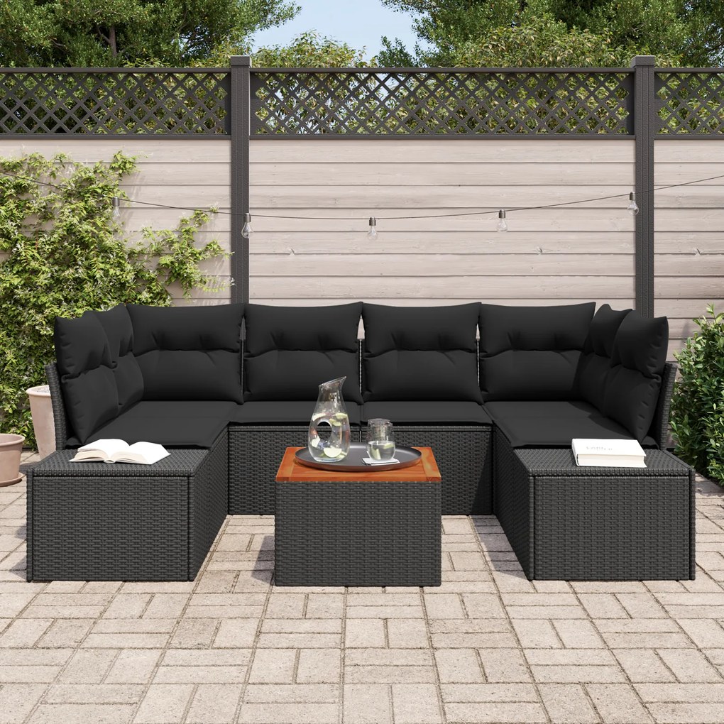 vidaXL Σετ Καναπέ Κήπου 7 pcs Μαύρο 55 x 55 x 37 εκ