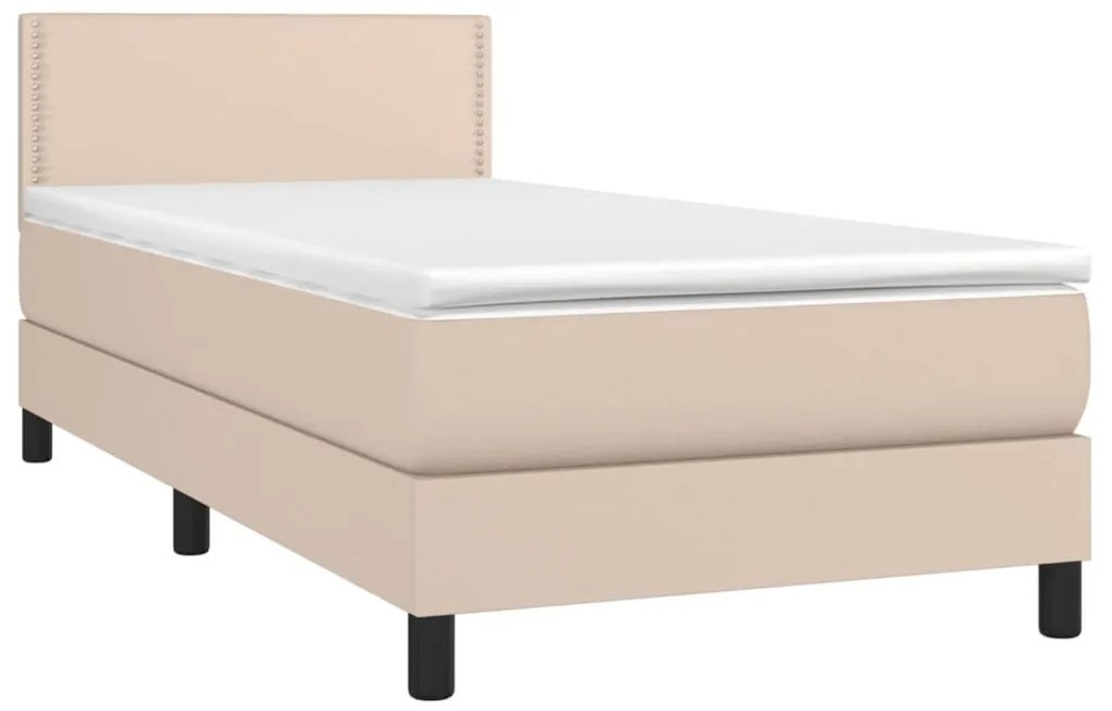 Κρεβάτι Boxspring Στρώμα&amp;LED Καπουτσίνο 90x200 εκ. Συνθ. Δέρμα - Καφέ