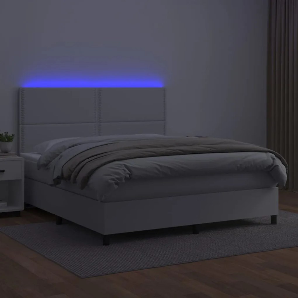 ΚΡΕΒΑΤΙ BOXSPRING ΜΕ ΣΤΡΩΜΑ &amp; LED ΛΕΥΚΟ 160X200 ΕΚ. ΣΥΝΘ. ΔΕΡΜΑ 3135892